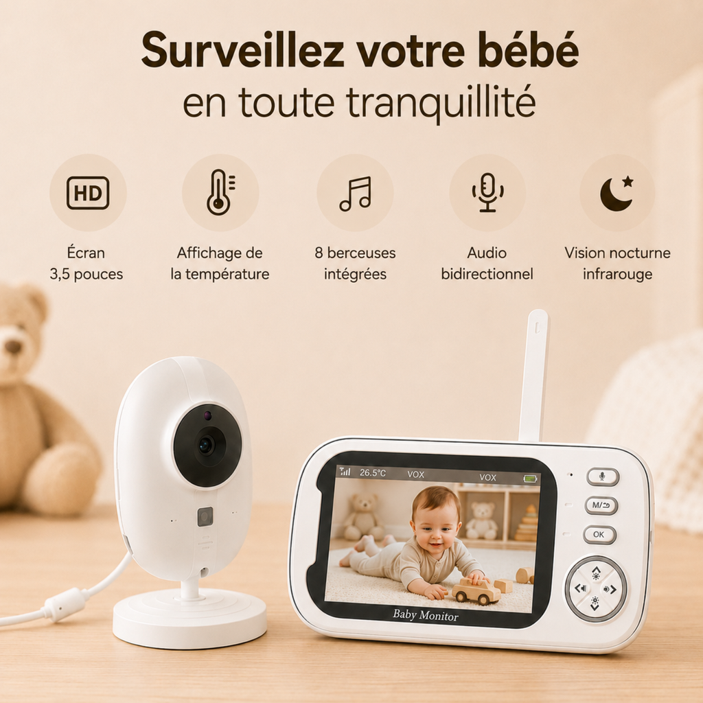 Babyphone vidéo compact 3,5 pouces