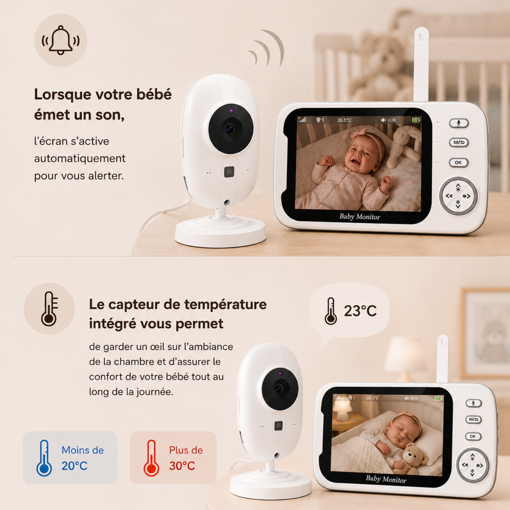 Babyphone vidéo compact 3,5 pouces