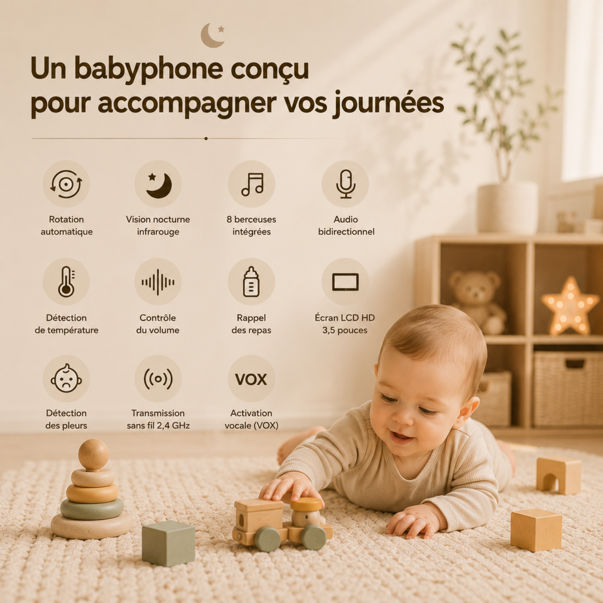 Babyphone vidéo compact 3,5 pouces