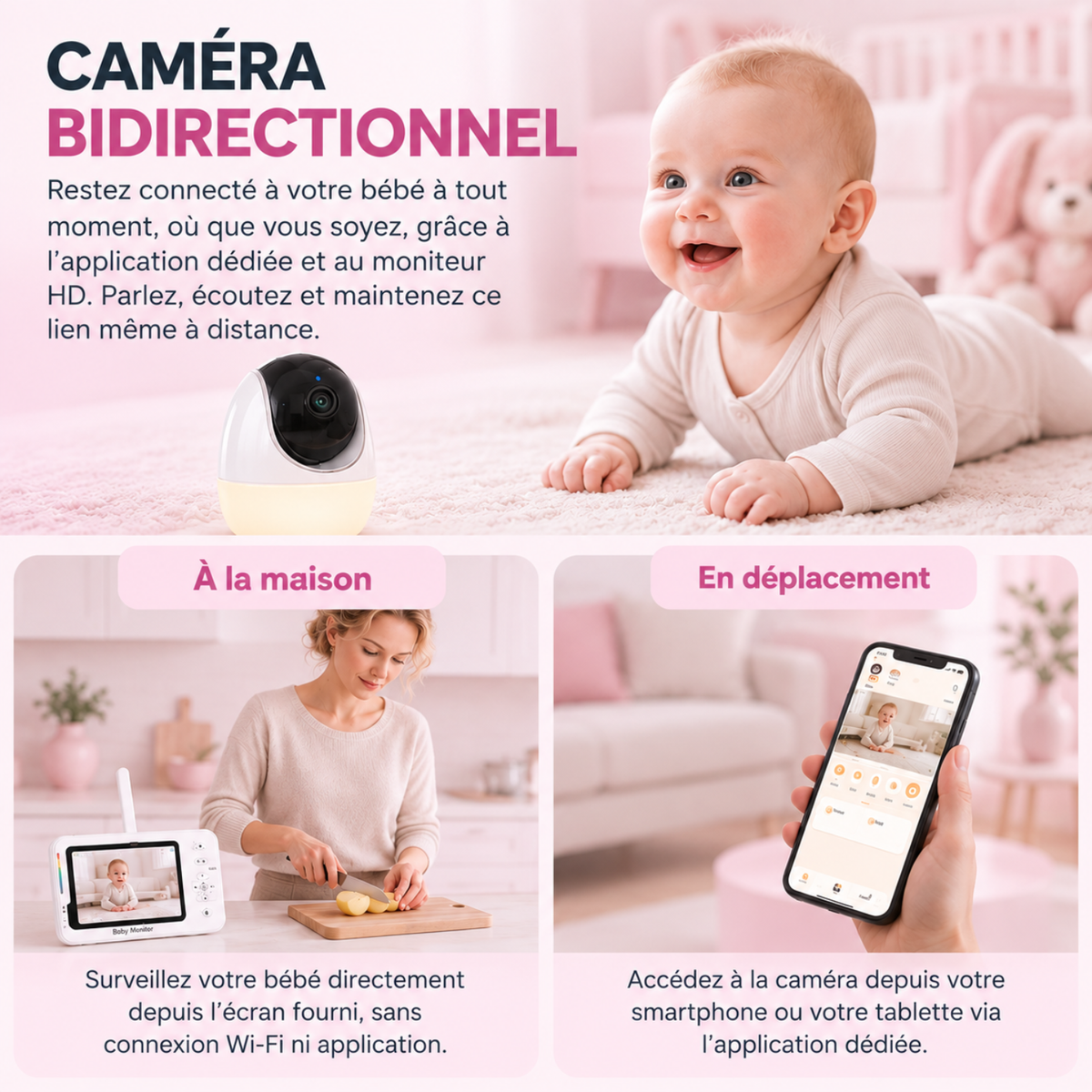 Babyphone vidéo connecté 4,3 pouces