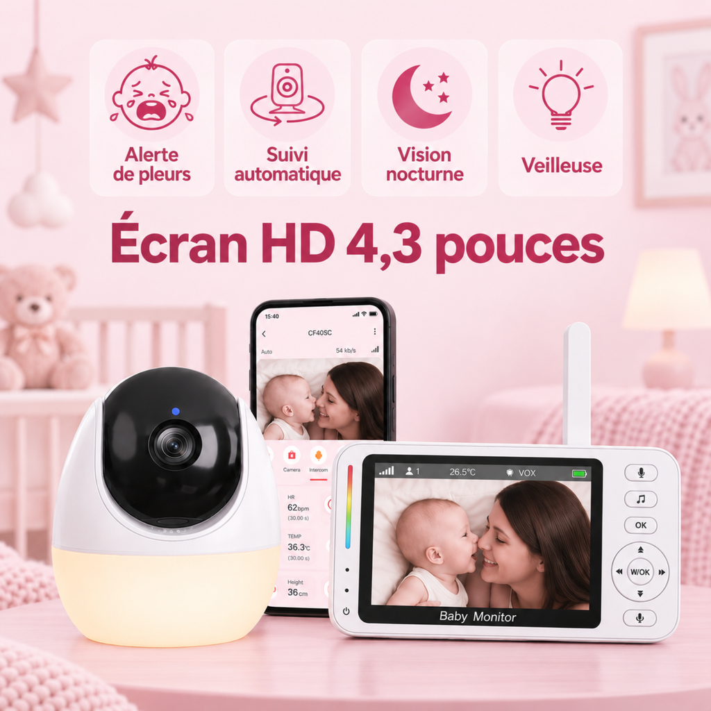 Babyphone vidéo connecté 4,3 pouces