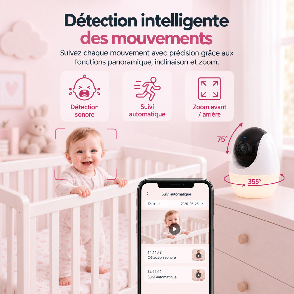 Babyphone vidéo connecté 4,3 pouces