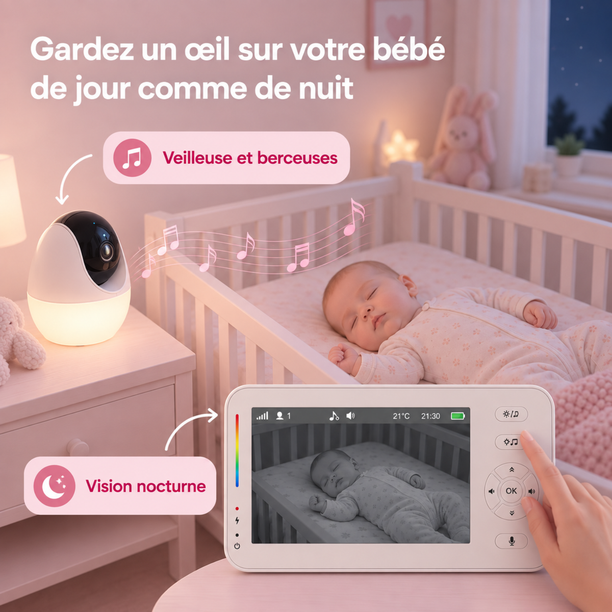 Babyphone vidéo connecté 4,3 pouces
