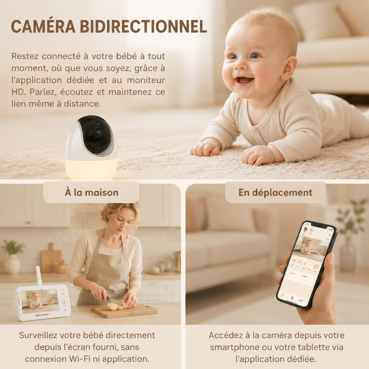 Babyphone vidéo connecté 4,3 pouces