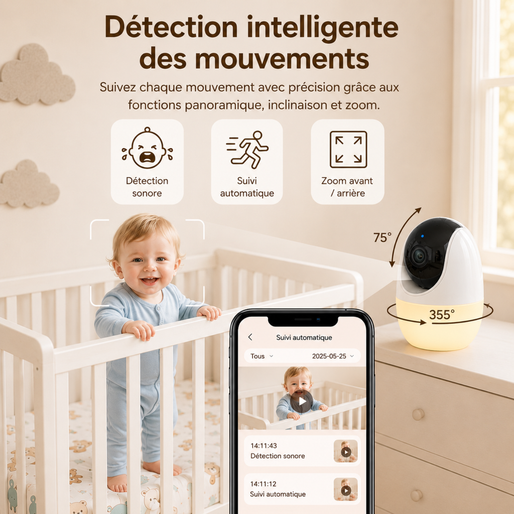 Babyphone vidéo connecté 4,3 pouces