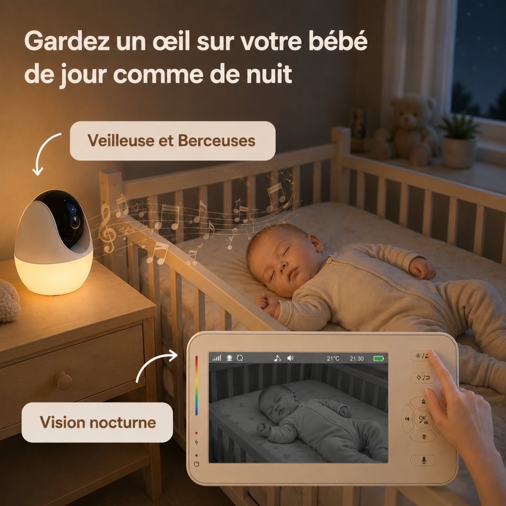 Babyphone vidéo connecté 4,3 pouces