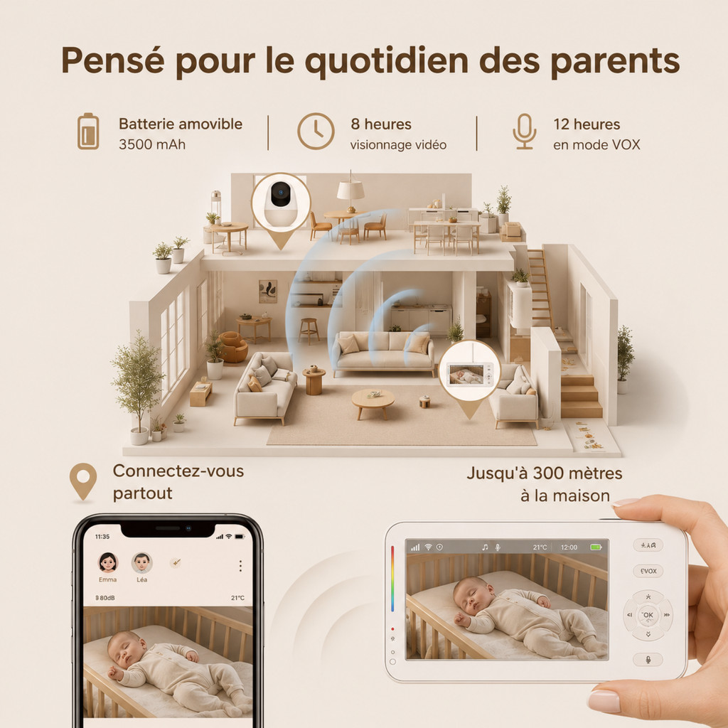 Babyphone vidéo connecté 4,3 pouces