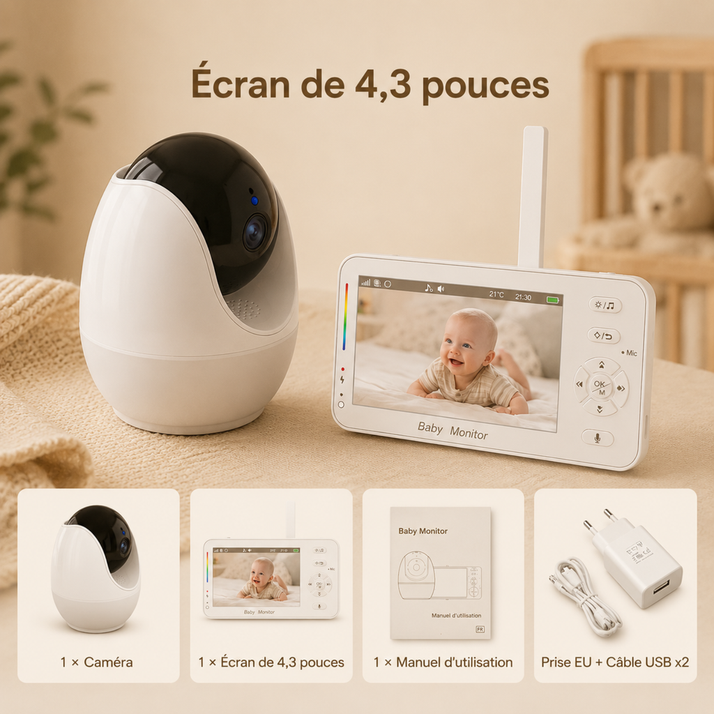 Babyphone vidéo connecté 4,3 pouces