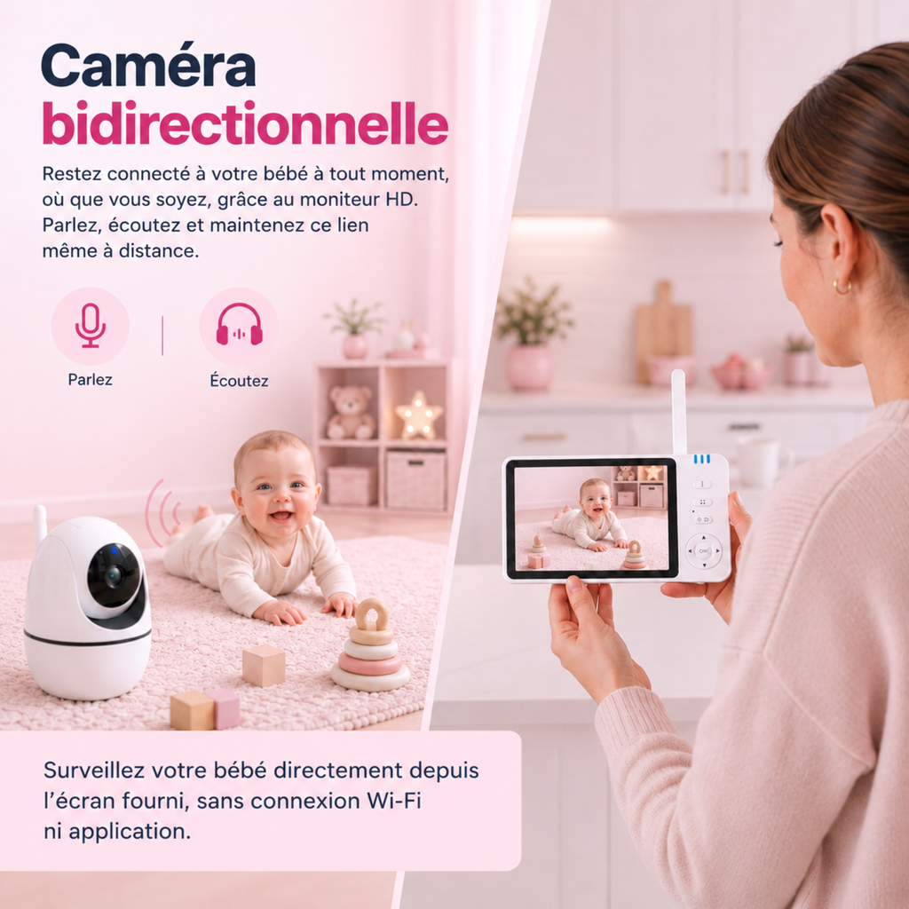 Babyphone vidéo grand écran 5 pouces
