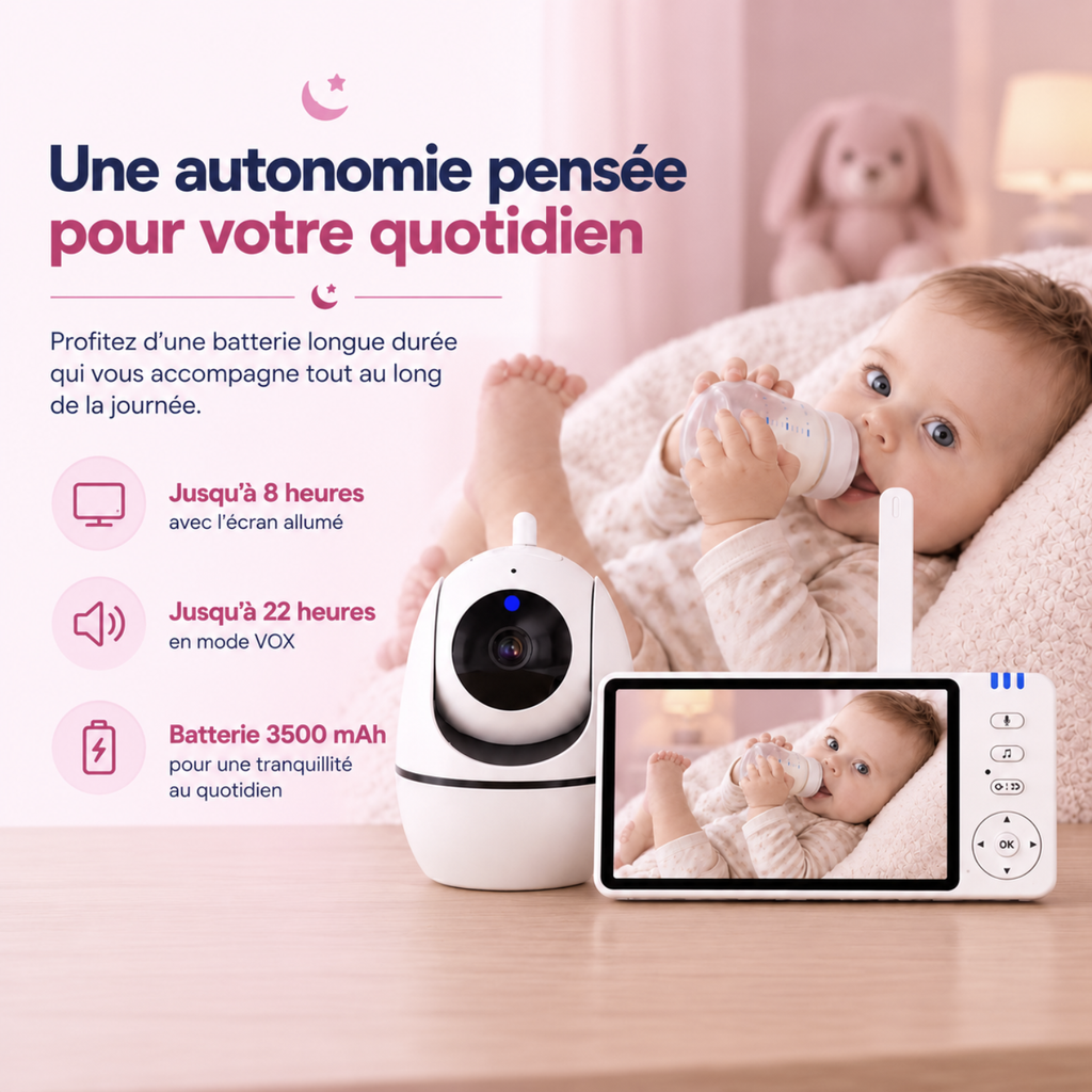 Babyphone vidéo grand écran 5 pouces