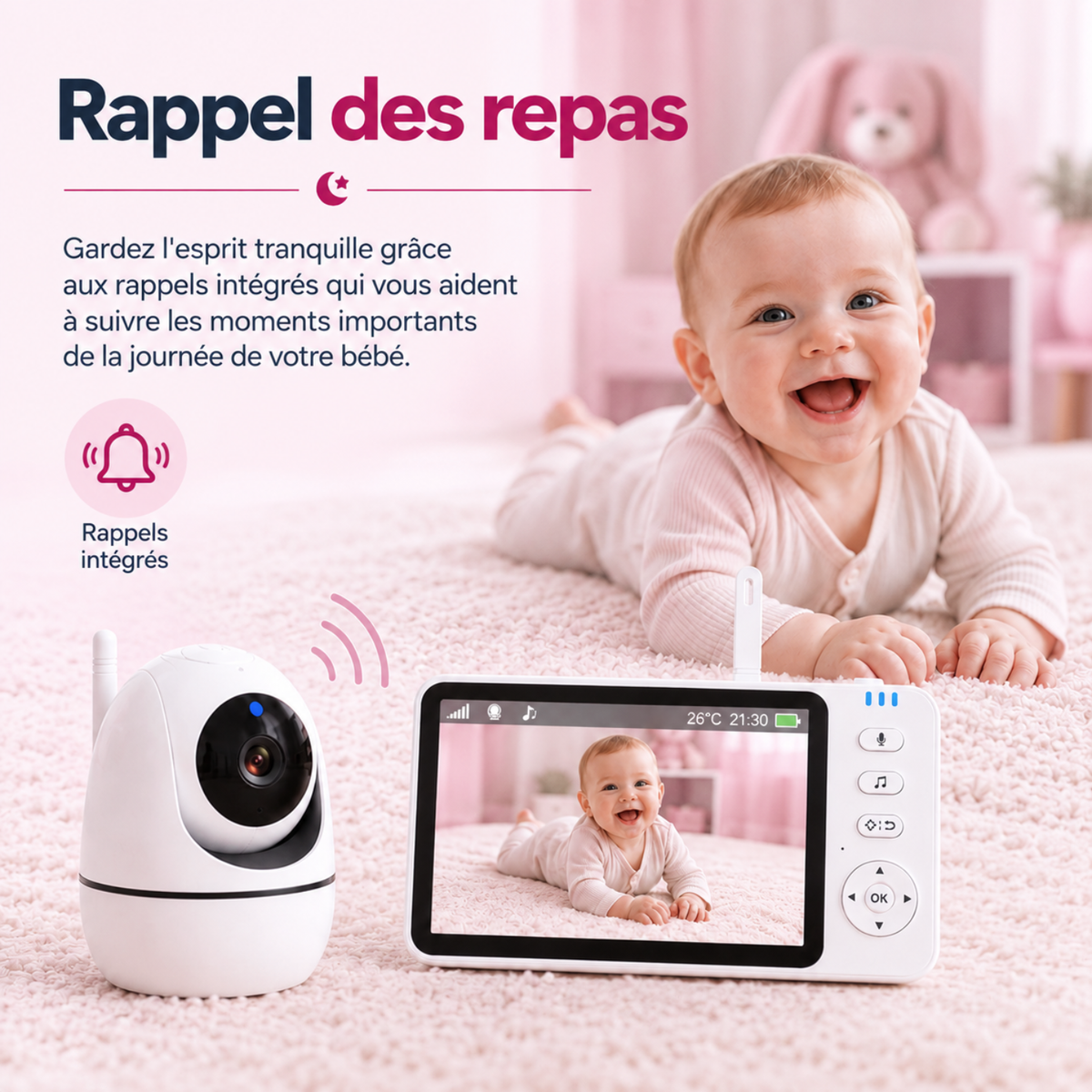 Babyphone vidéo grand écran 5 pouces