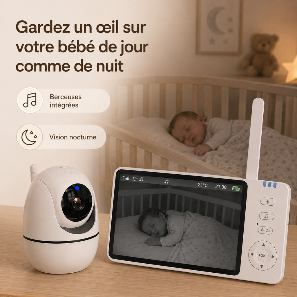Babyphone vidéo grand écran 5 pouces