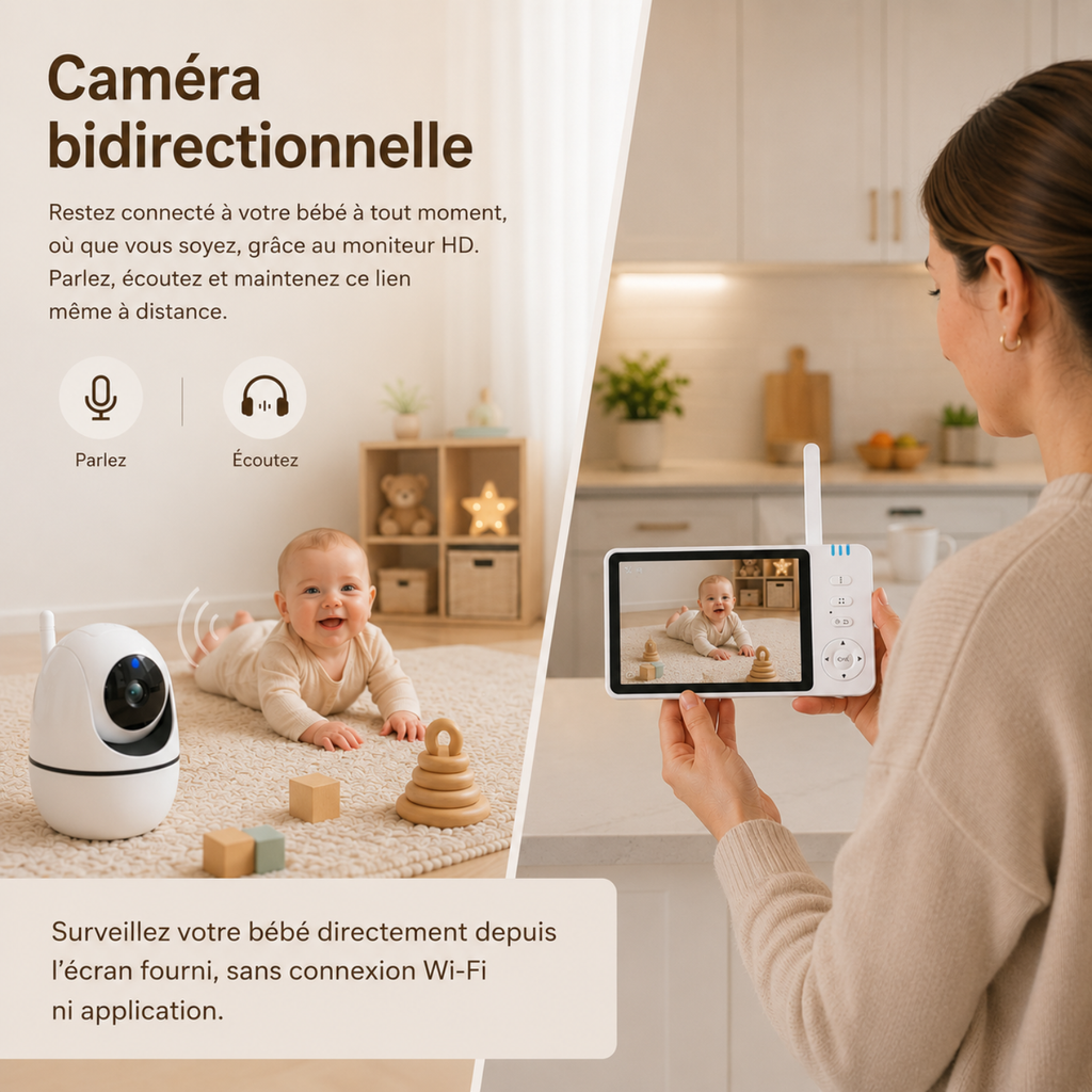 Babyphone vidéo grand écran 5 pouces