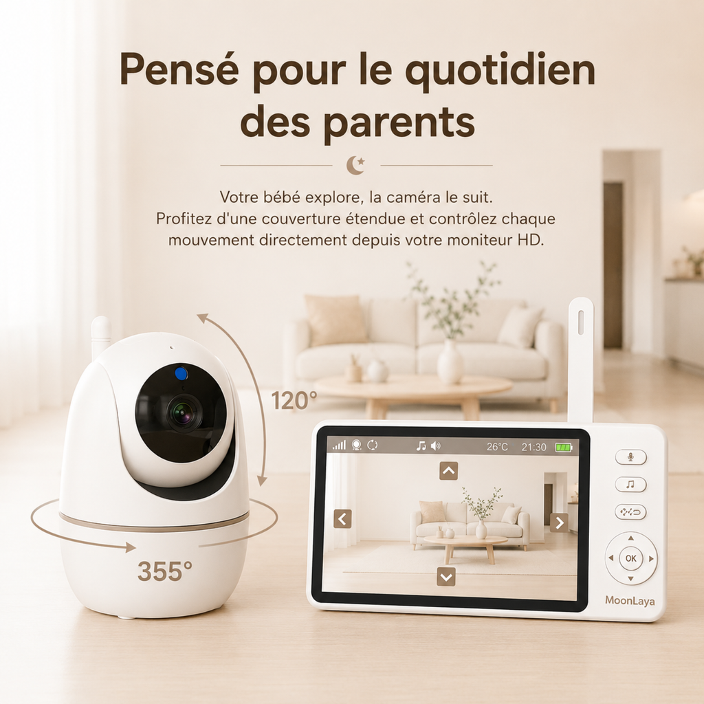 Babyphone vidéo grand écran 5 pouces