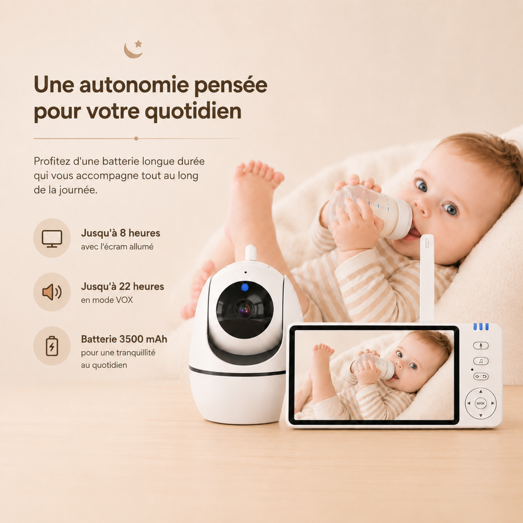 Babyphone vidéo grand écran 5 pouces