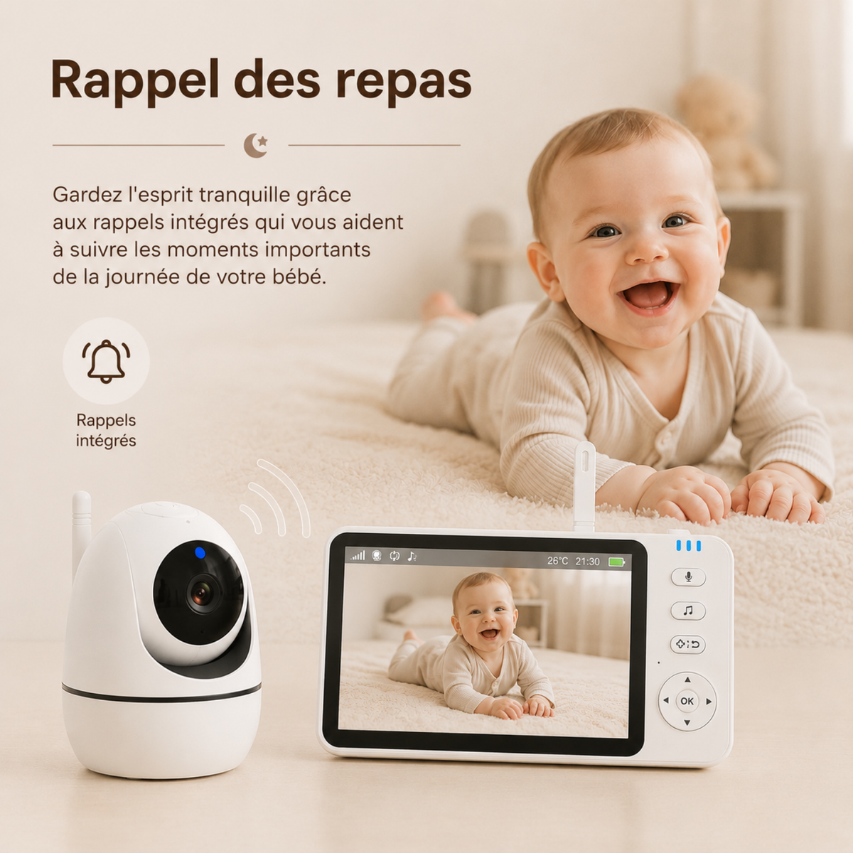 Babyphone vidéo grand écran 5 pouces