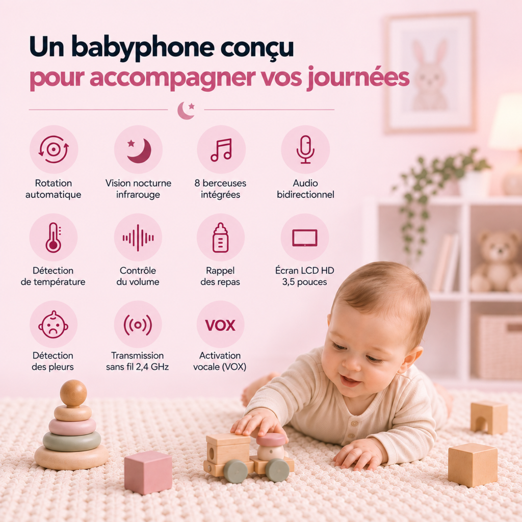 Babyphone vidéo compact 3,5 pouces