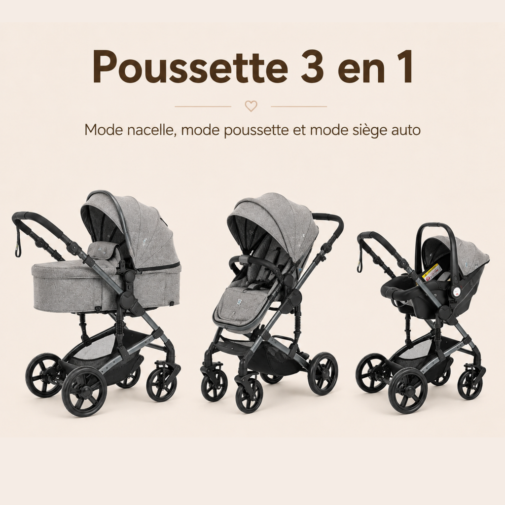 Poussette 3 en 1 Grise