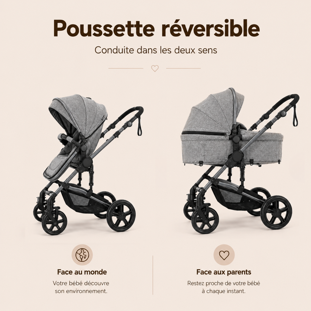 Poussette 3 en 1 Grise
