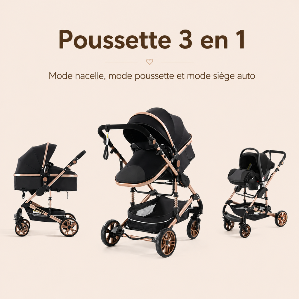Poussette 3 en 1 Noire